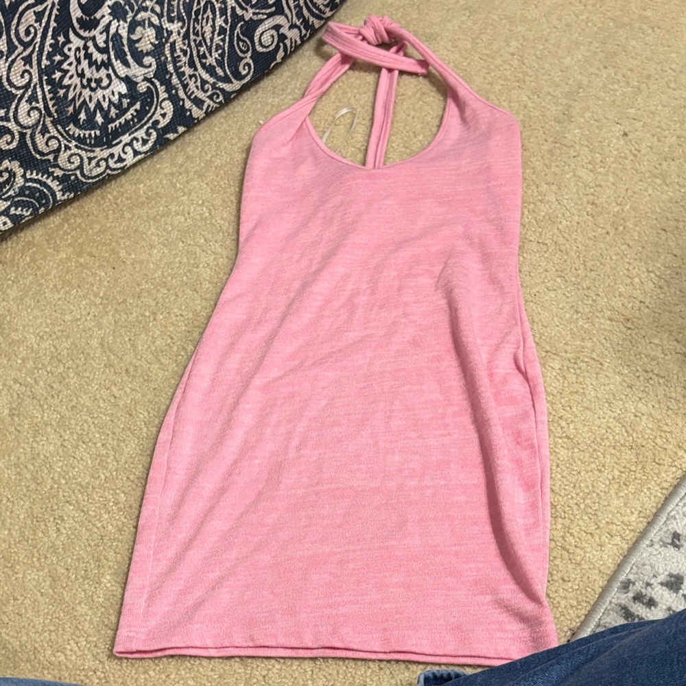 Halter Neck Mini Dress in Soft Pink